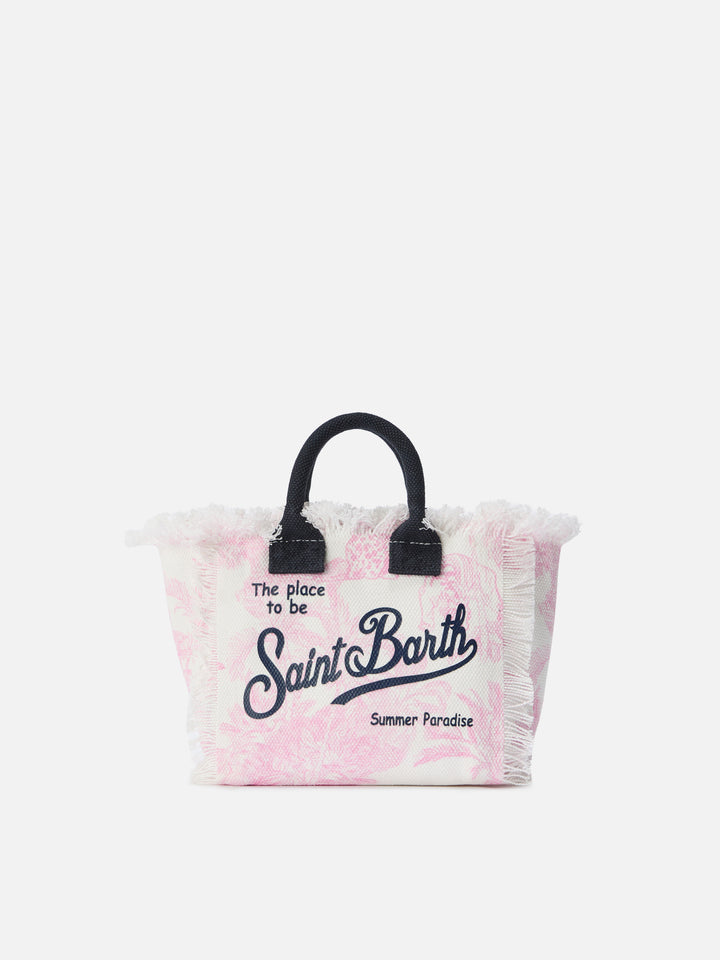Canvas Vanity mini bag with pink toile de Jouy print