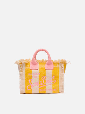 Mini-Kosmetiktasche aus Baumwollcanvas mit Streifendruck