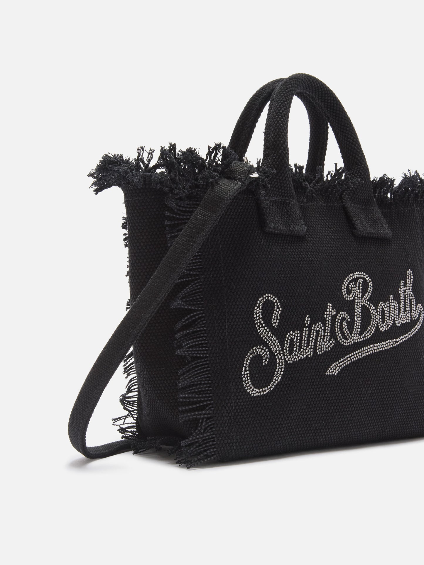 Black canvas Vanity mini bag with rhinestone logo