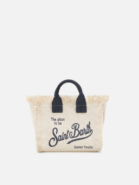 White canvas Vanity mini bag with blue details