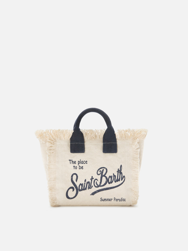 White canvas Vanity mini bag with blue details