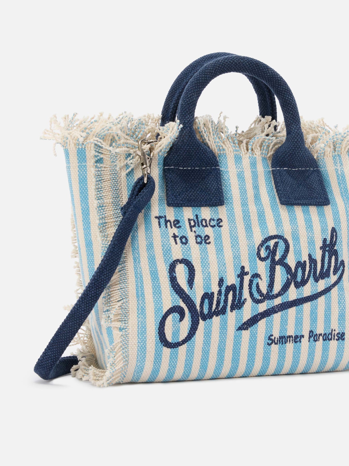 Canvas Vanity mini bag with light blue stripes and contrast details