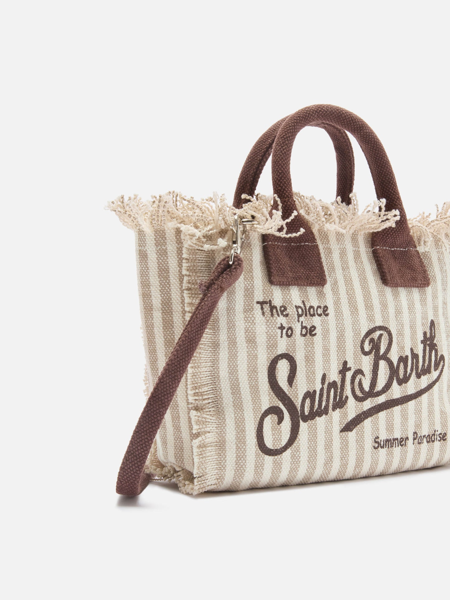 Canvas Vanity mini bag with brown stripes and contrast details