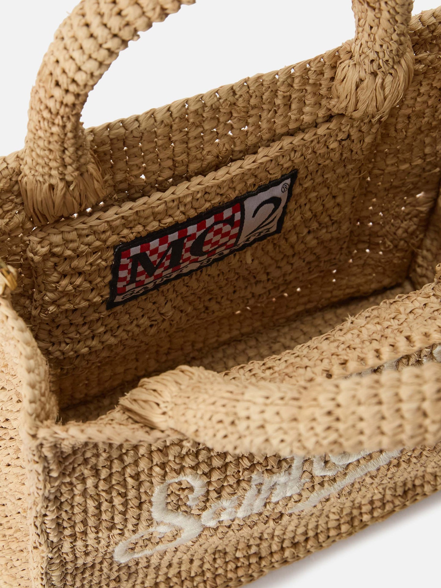 Vanity mini raffia bag with embroidered logo