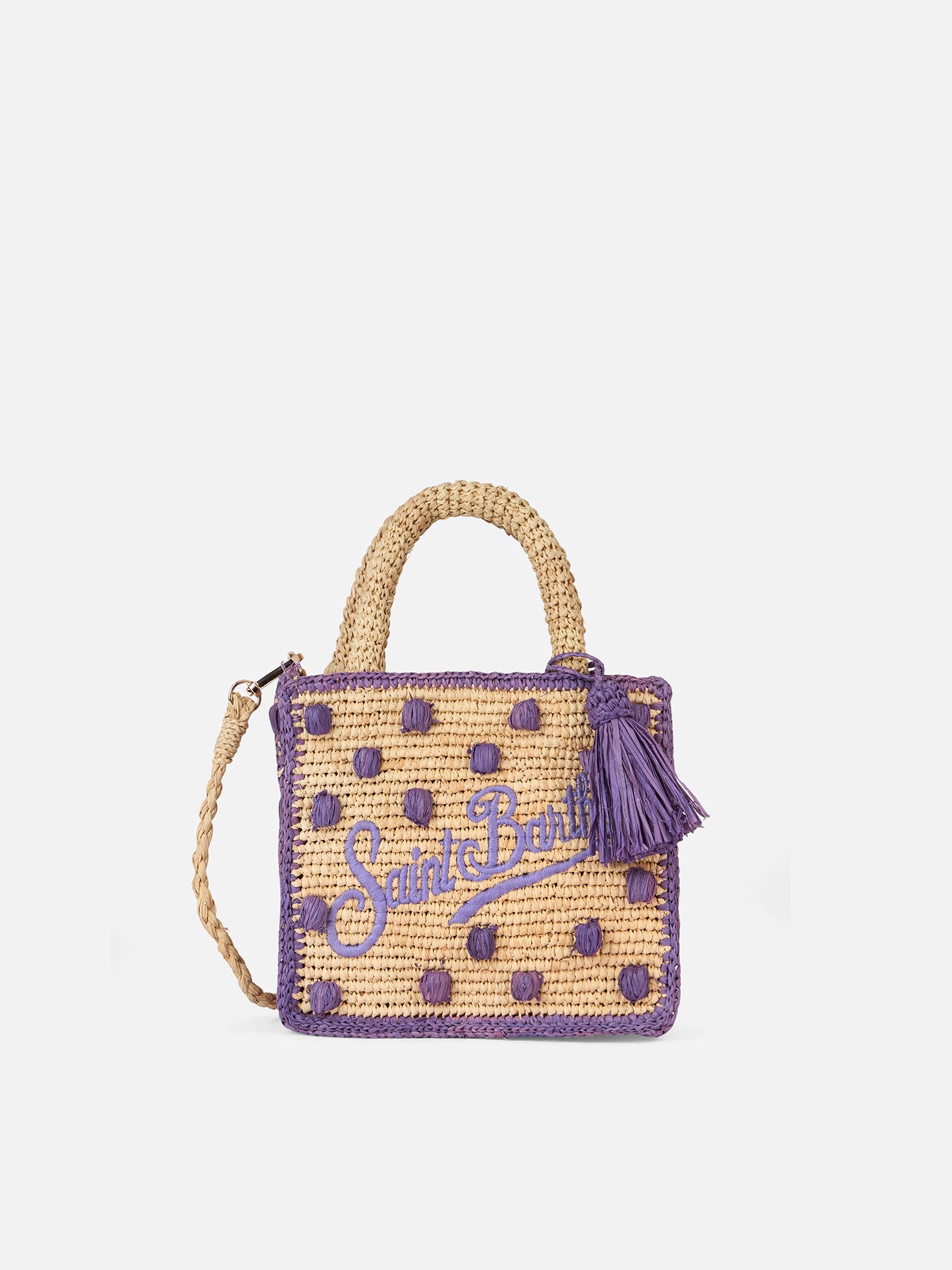 Beige natural Mini Vanity Raffia bag with polka dot appliqués - MC2 Saint Barth