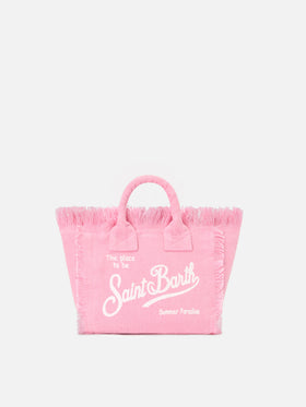 Borsa Vanity mini in lino rosa tinta unita con tracolla removibile