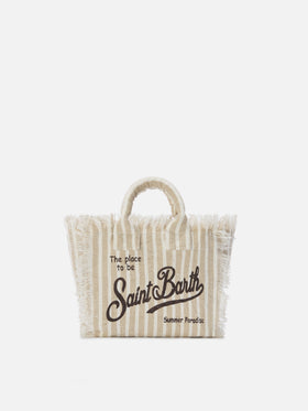 Linen Vanity bag with fine brown and white stripes