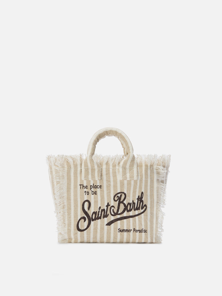 Linen Vanity bag with fine brown and white stripes