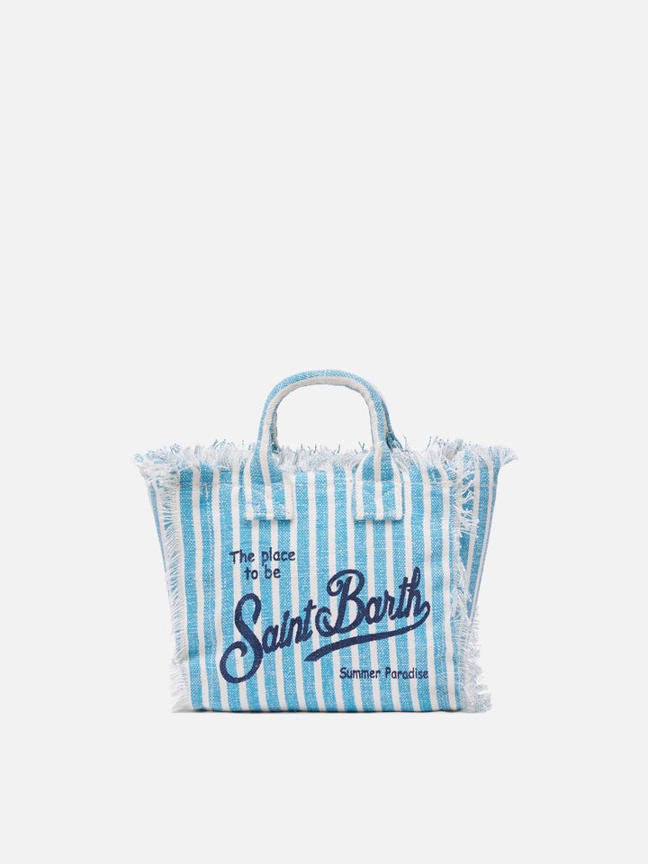Mini Vanity bag with striped print in 100% LINEN