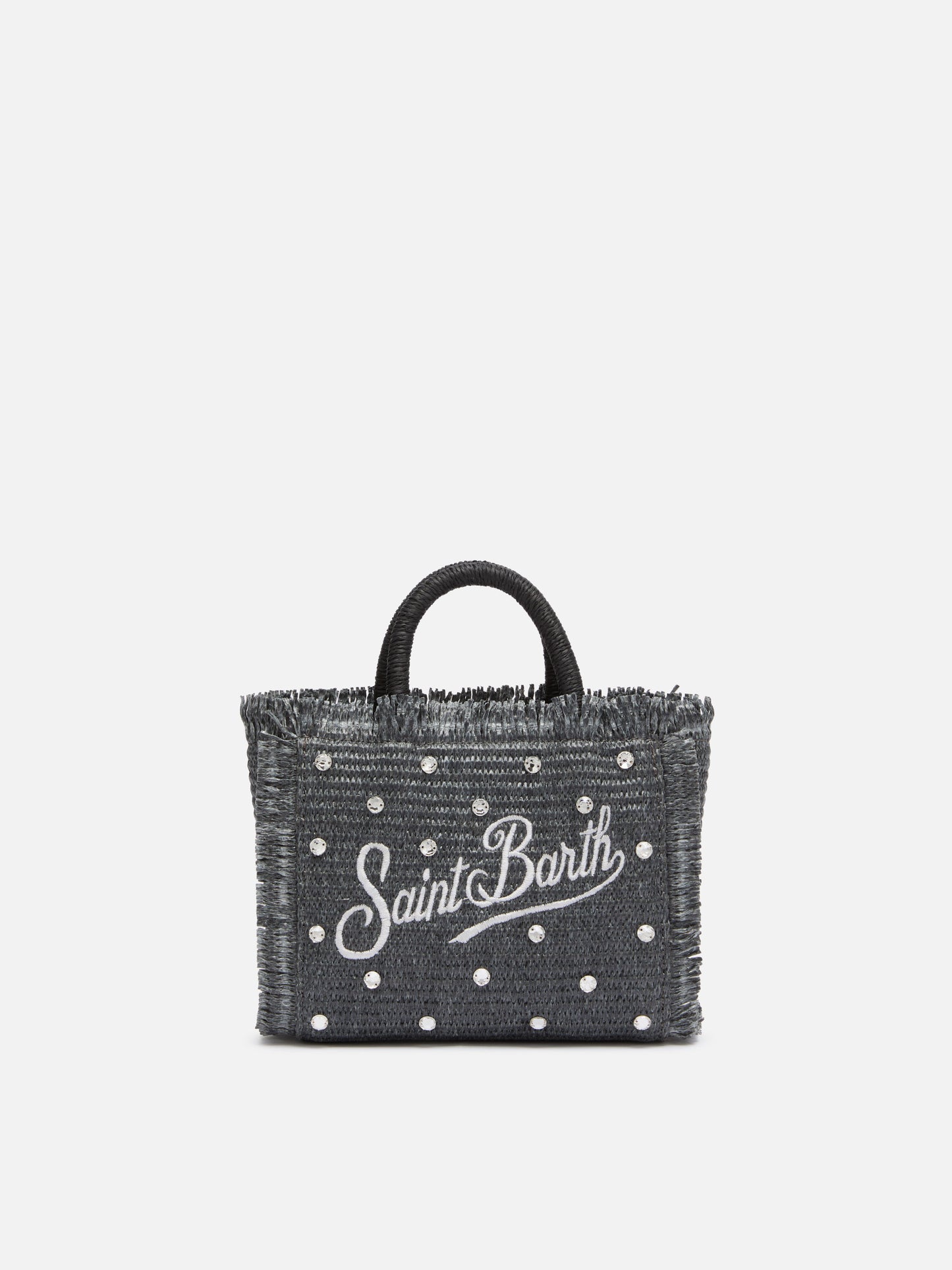 Black Mini Vanity Straw bag with rhinestone embellishment - MC2 Saint Barth