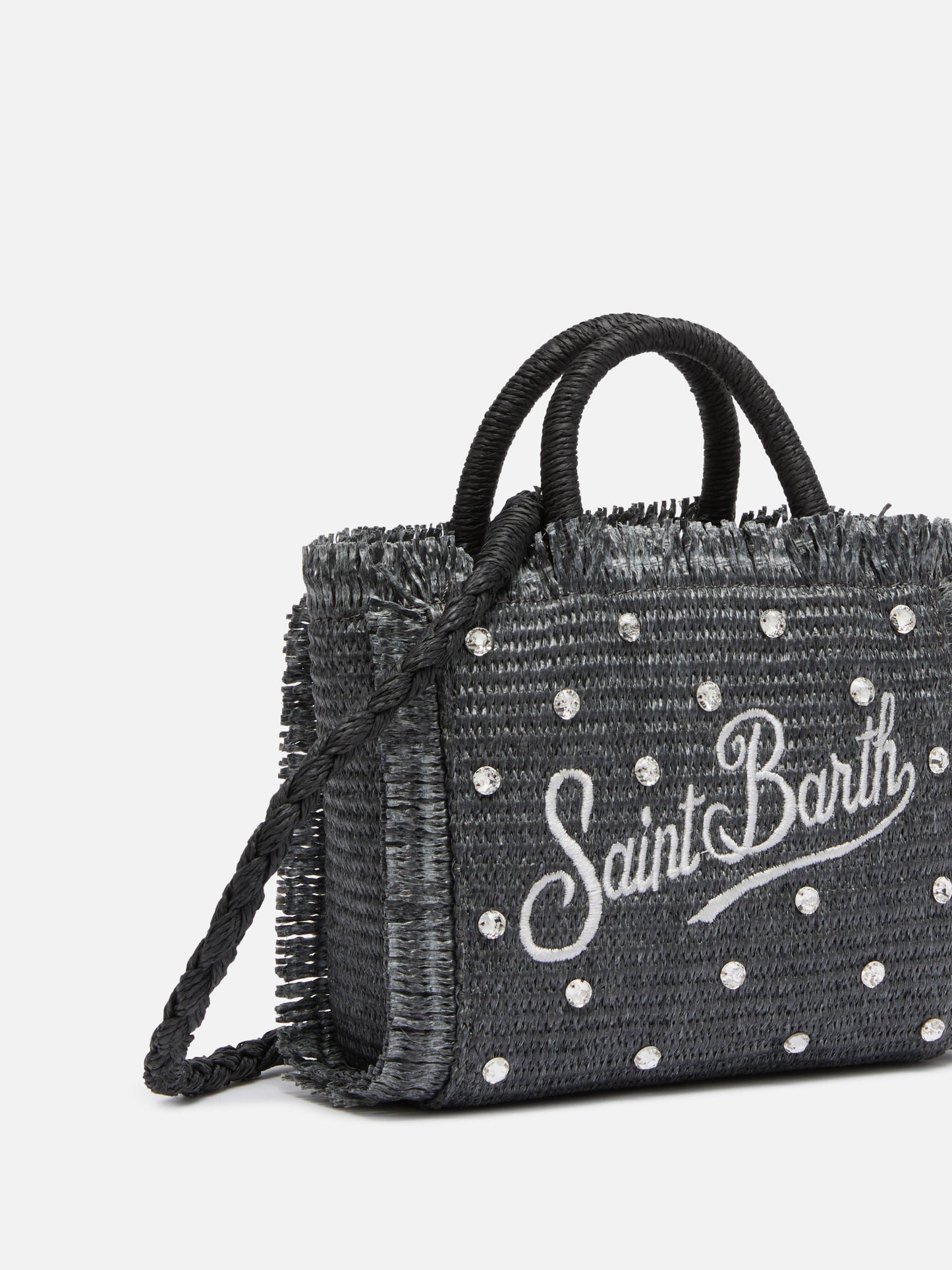 Black Mini Vanity Straw bag with rhinestone embellishment - MC2 Saint Barth
