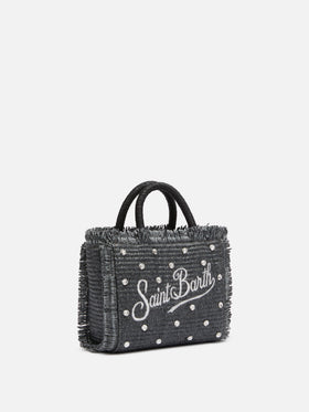 Black Mini Vanity Straw bag with rhinestone embellishment - MC2 Saint Barth