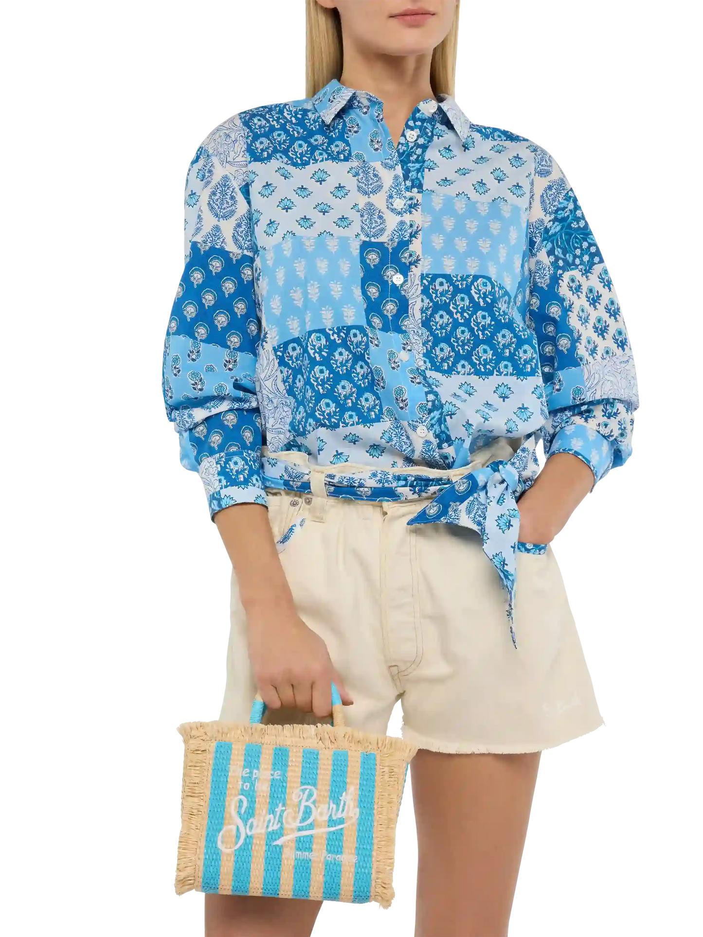Mini Vanity Straw effect bag with striped print - MC2 Saint Barth