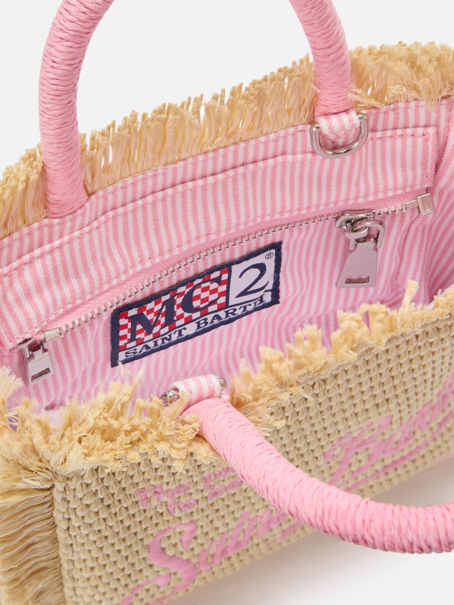 Vanity mini straw effect bag with embroidered logo