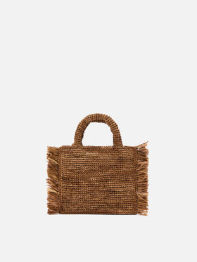 Brown Vanity mini raffia bag with side fringes