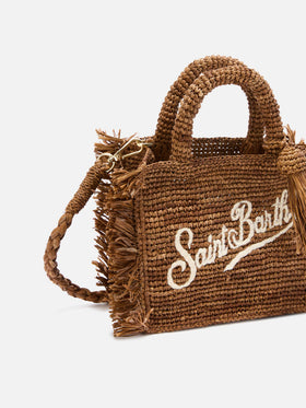 Brown Vanity mini raffia bag with side fringes