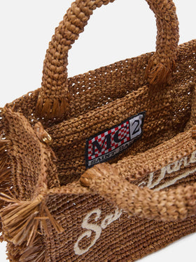 Brown Vanity mini raffia bag with side fringes