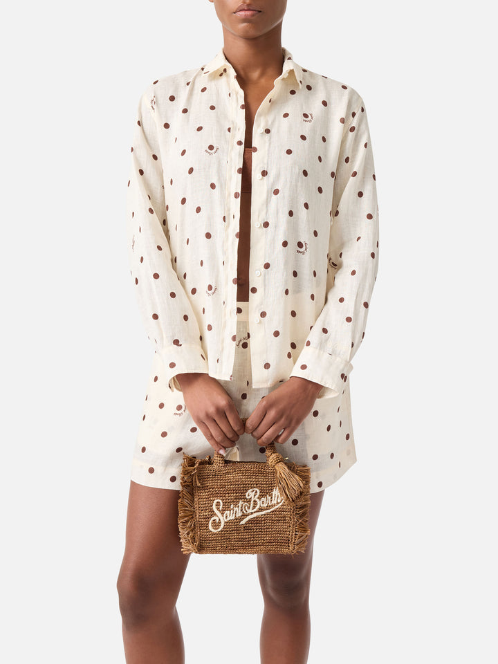 Neceser mini de rafia Brown Vanity con flecos laterales 