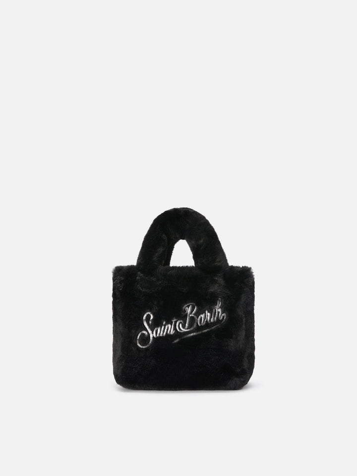 Vanity Mini Soft Handtasche aus schwarzem Kunstpelz