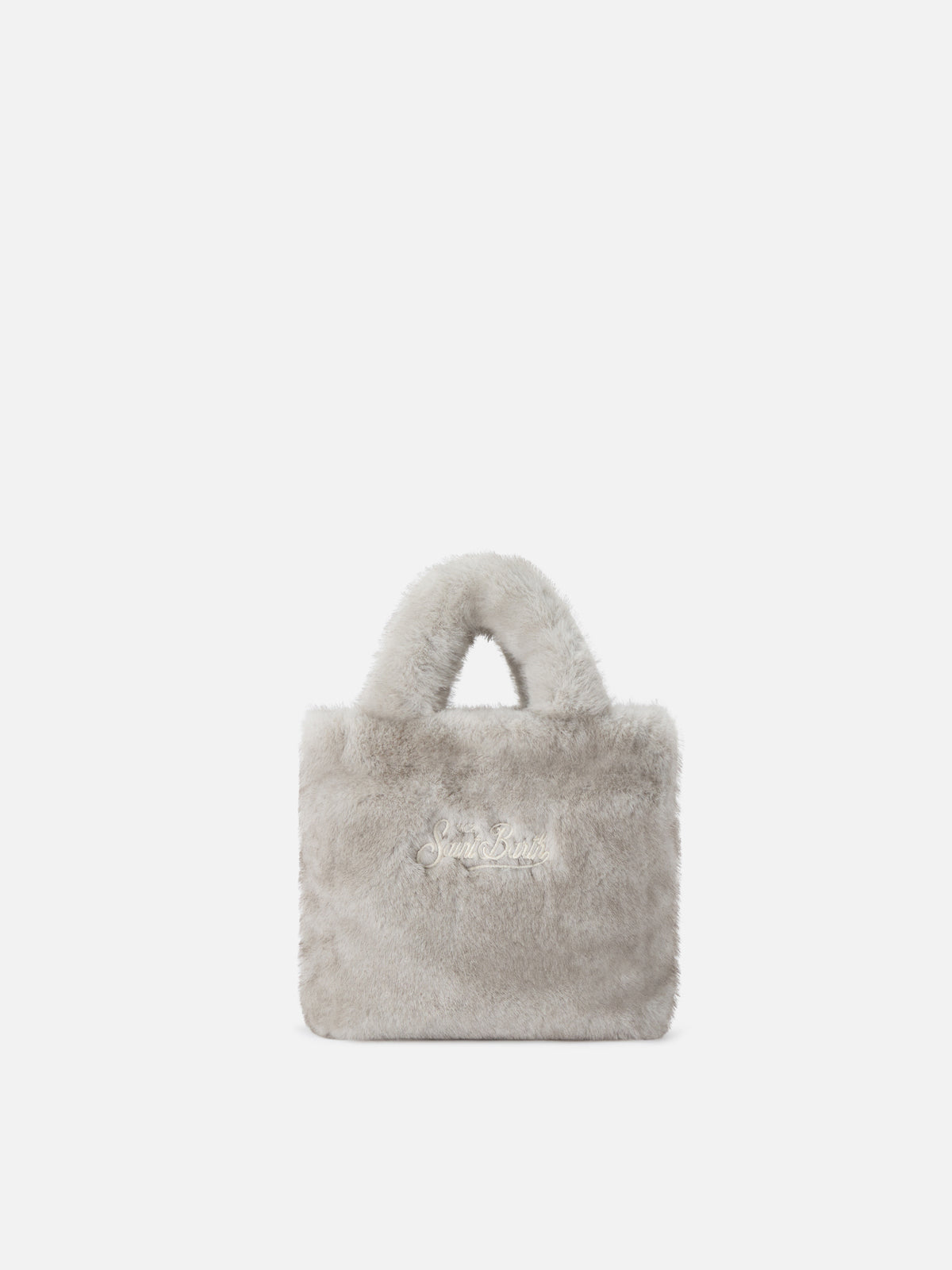 Mini bolso Vanity Soft gris en pelo sintético con bordado del logo 