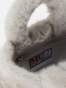 Mini bolso Vanity Soft gris en pelo sintético con bordado del logo 