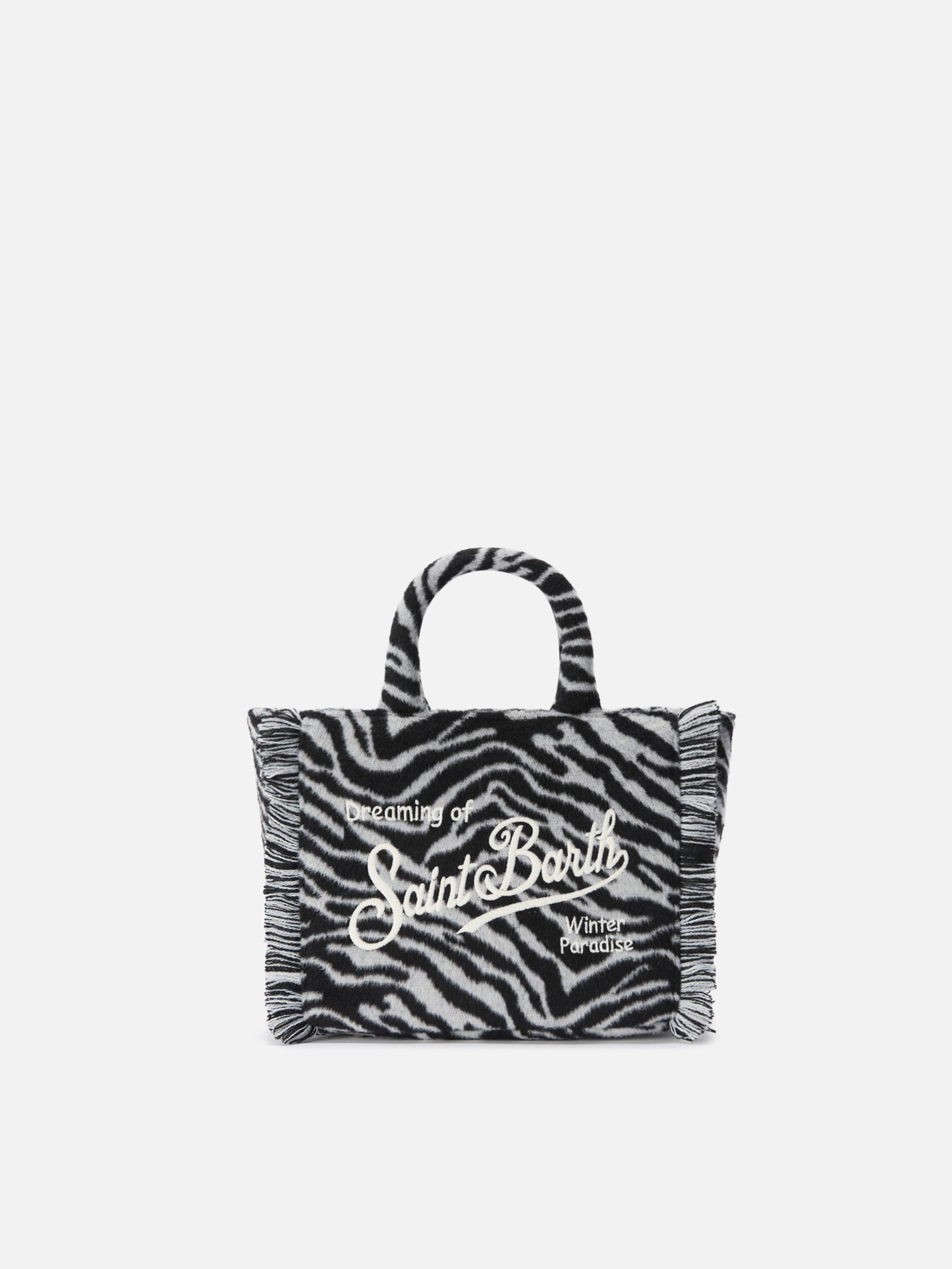 Vanity Mini-Filzhandtasche aus Wollmischung mit Zebramuster.