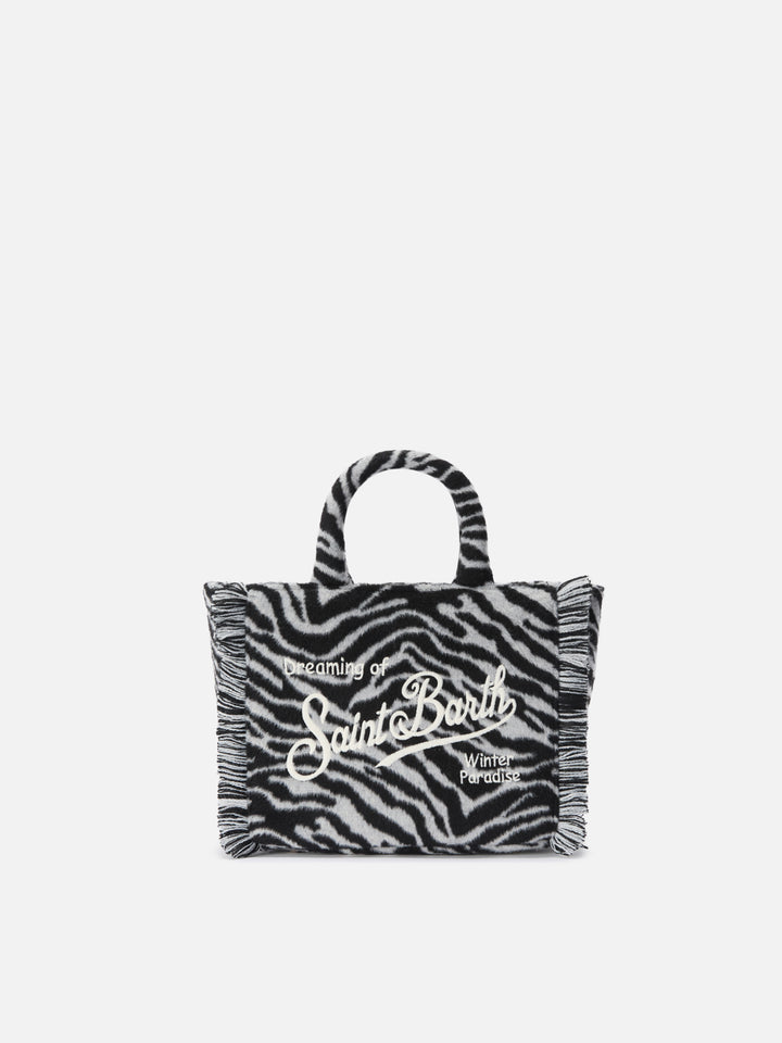 Vanity Mini-Filzhandtasche aus Wollmischung mit Zebramuster.