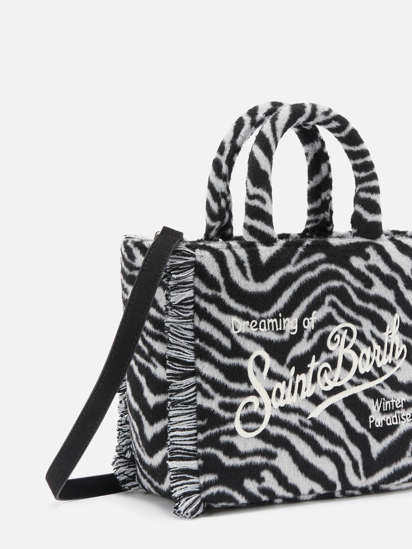 Vanity Mini-Filzhandtasche aus Wollmischung mit Zebramuster.