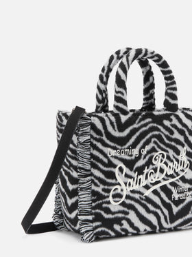 Vanity Mini-Filzhandtasche aus Wollmischung mit Zebramuster.