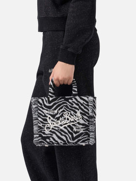 Vanity Mini-Filzhandtasche aus Wollmischung mit Zebramuster.