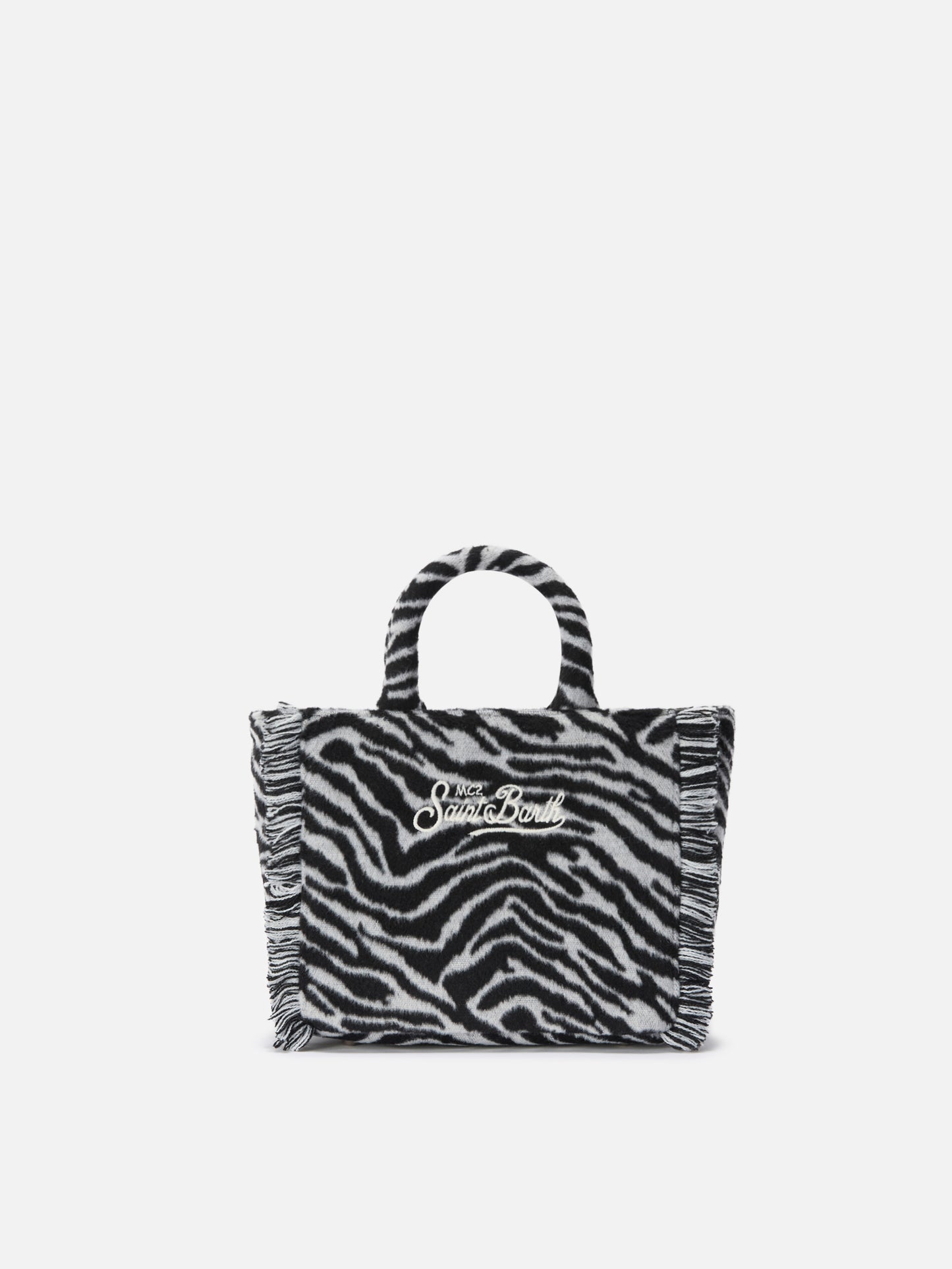 Vanity Mini-Filzhandtasche aus Wollmischung mit Zebramuster.