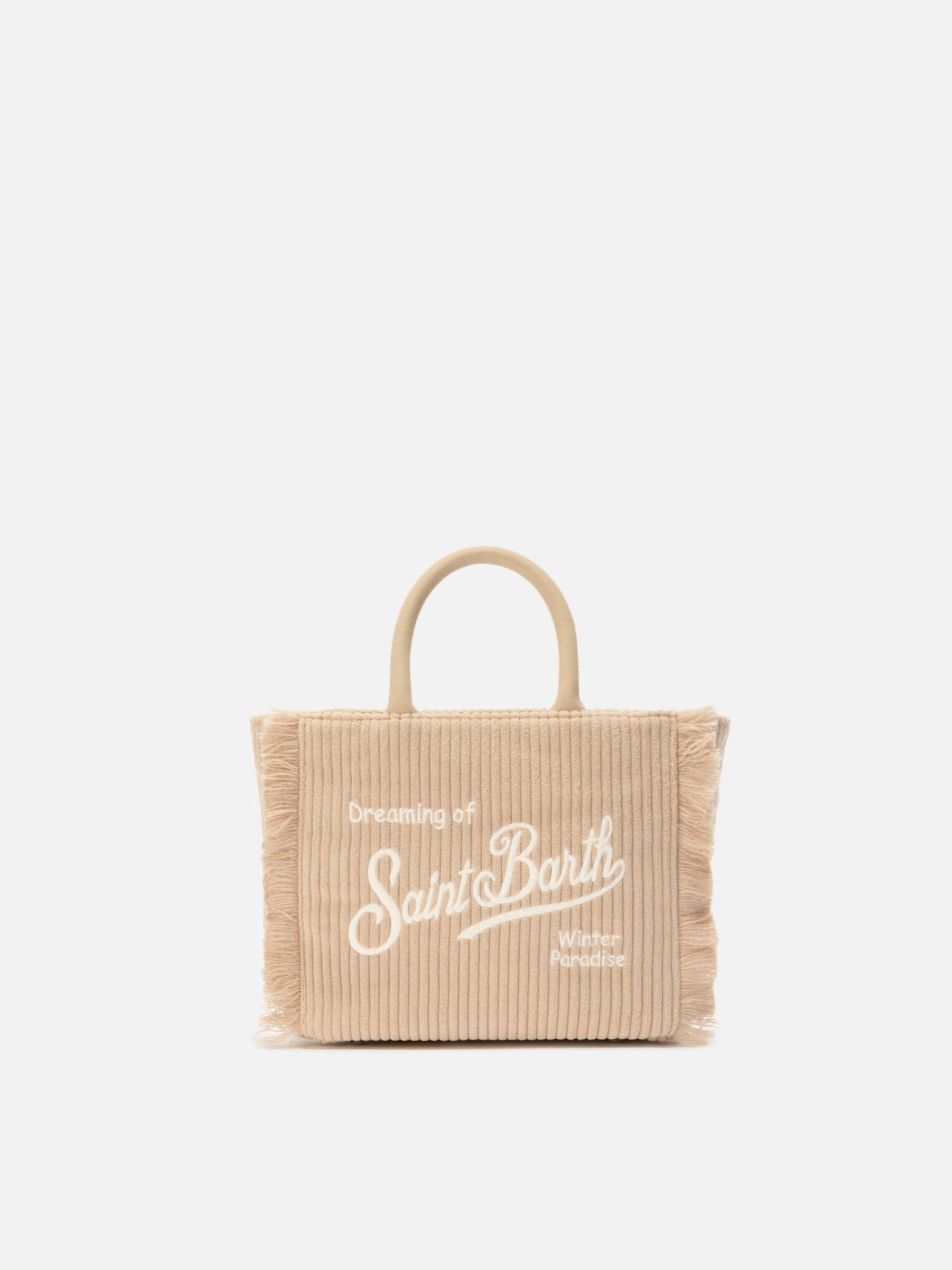 Vanity Mini Cord-Handtasche aus beigem Cord-Samt und Wildlederimitat