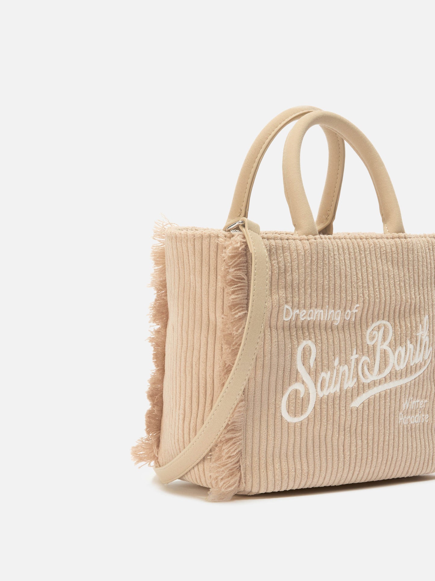 Vanity Mini Cord-Handtasche aus beigem Cord-Samt und Wildlederimitat