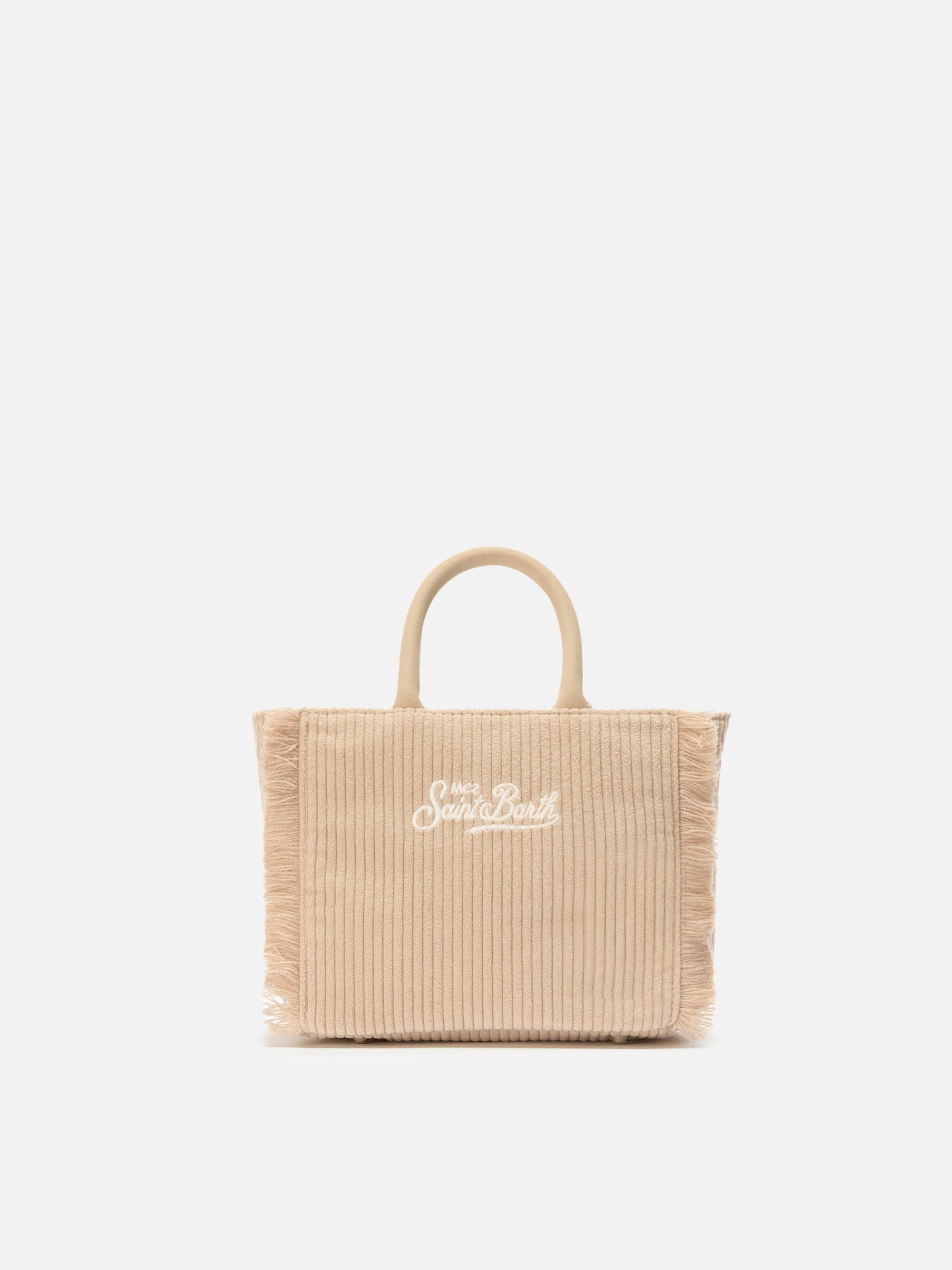 Vanity Mini Cord-Handtasche aus beigem Cord-Samt und Wildlederimitat