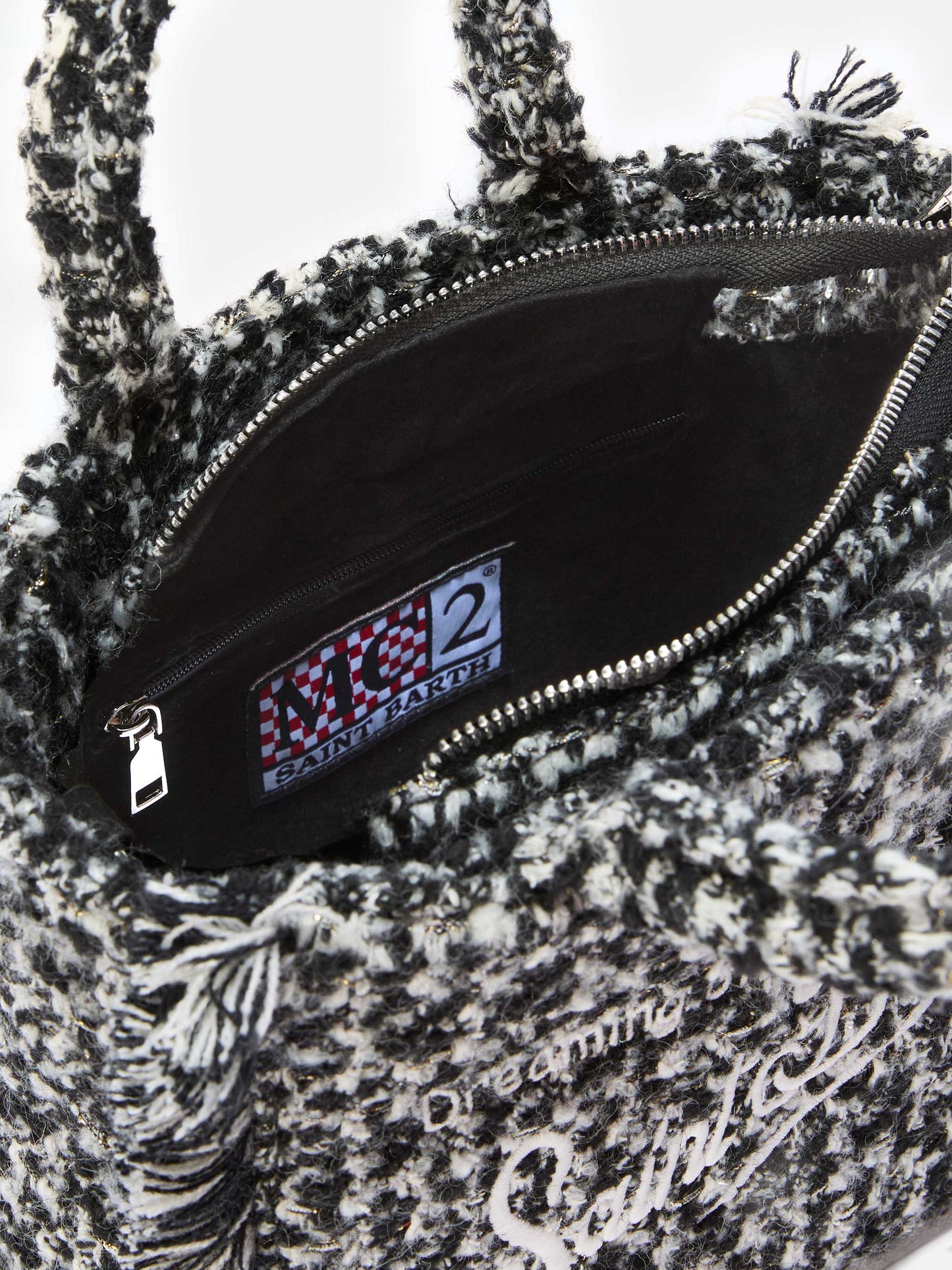 Vanity Mini Tweed Handtasche in Schwarz und Weiß