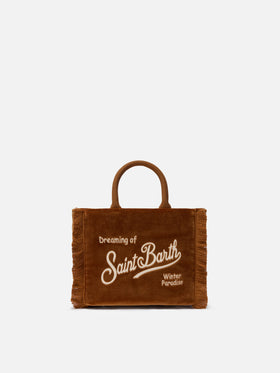Vanity Mini-Samthandtasche aus braunem Samt und Wildlederimitat
