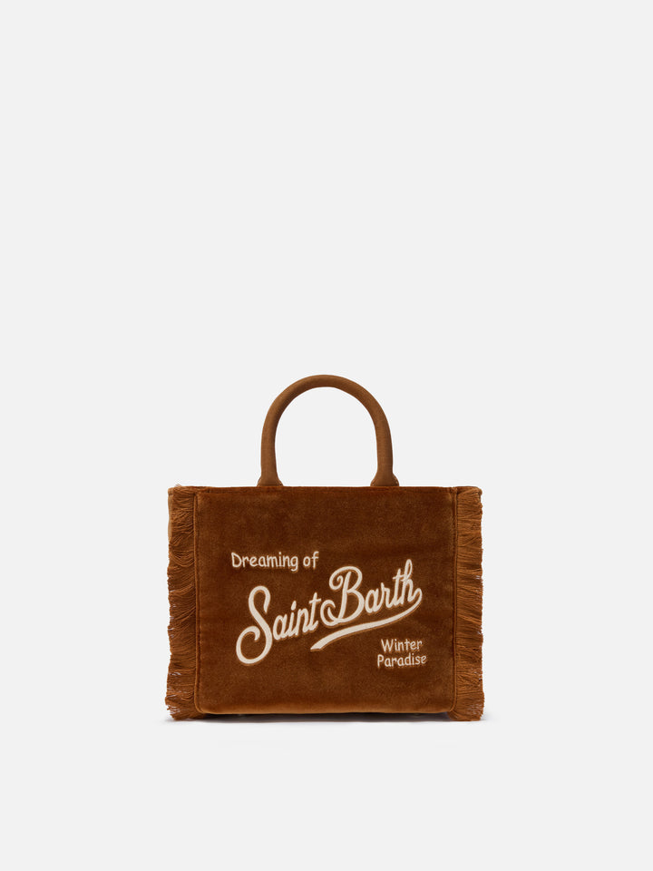 Vanity Mini Velvet Handbag in brown velvet and faux suede