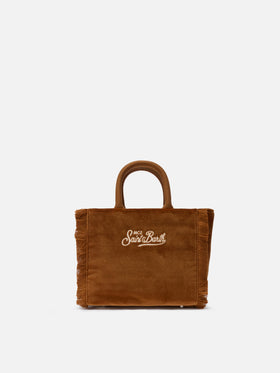 Vanity Mini-Samthandtasche aus braunem Samt und Wildlederimitat