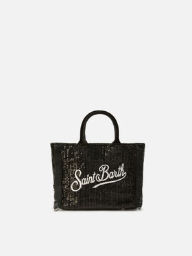 Vanity Mini-Samthandtasche aus schwarzem Samt mit Pailletten