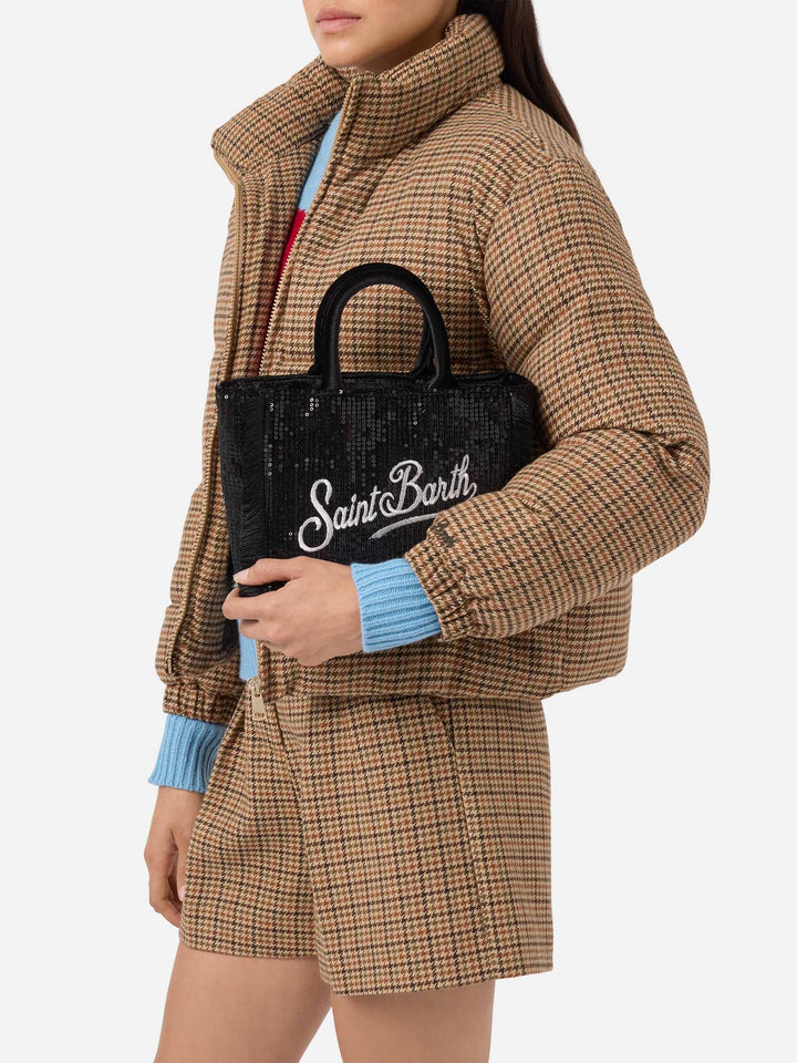 Vanity Mini-Samthandtasche aus schwarzem Samt mit Pailletten