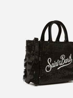 Vanity Mini-Samthandtasche aus schwarzem Samt mit Pailletten