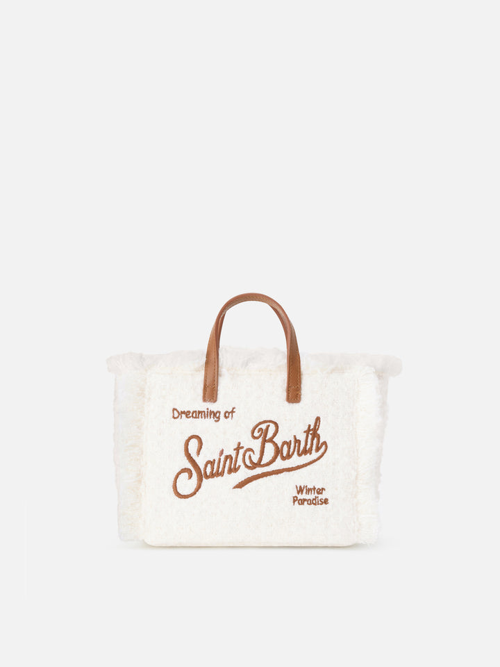 Mini Vanity bag en tweed color blanco roto con bordado del logo 