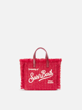Borsa Mini Vanity rossa in tweed con ricamo logo