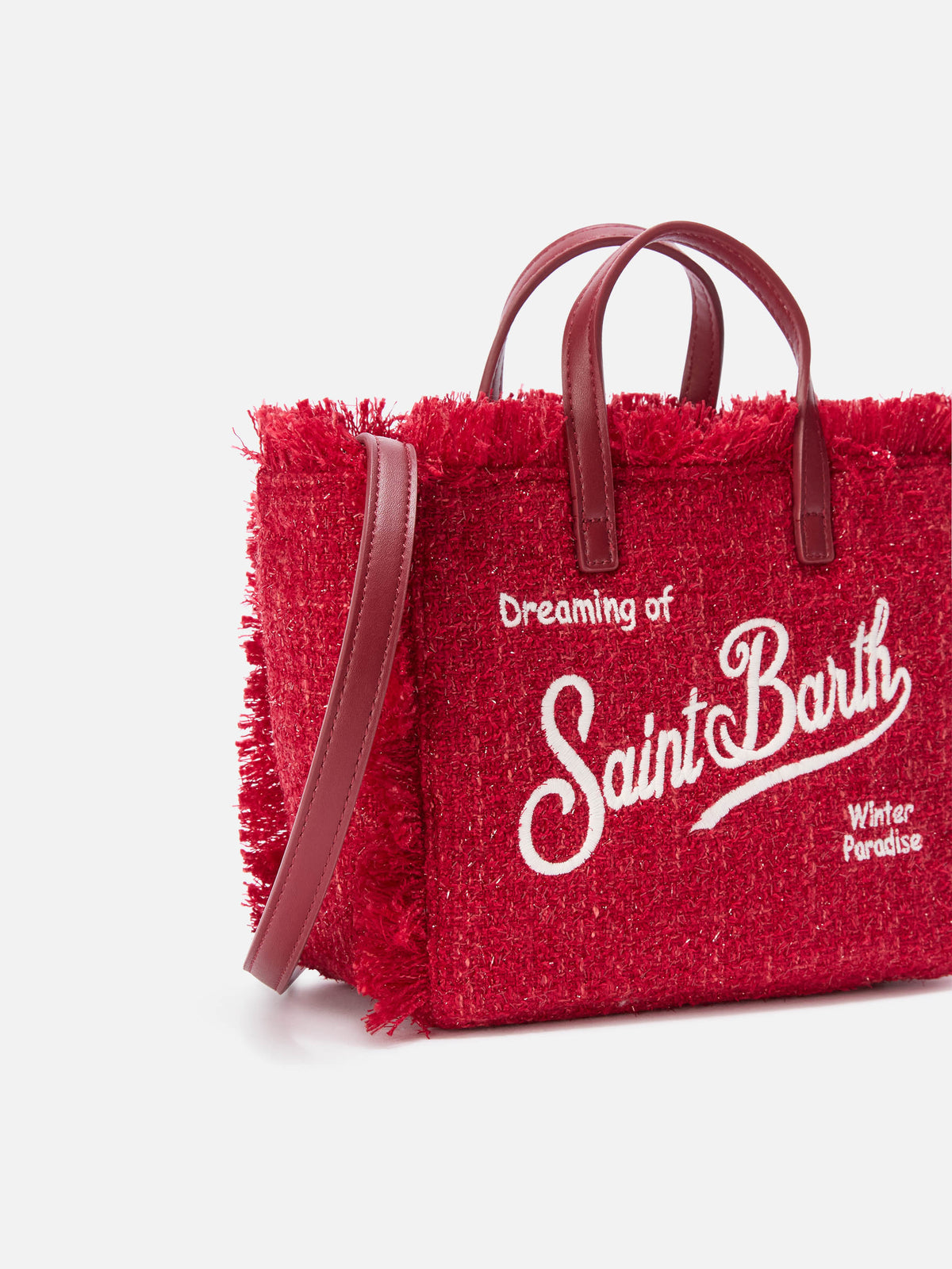Borsa Mini Vanity rossa in tweed con ricamo logo