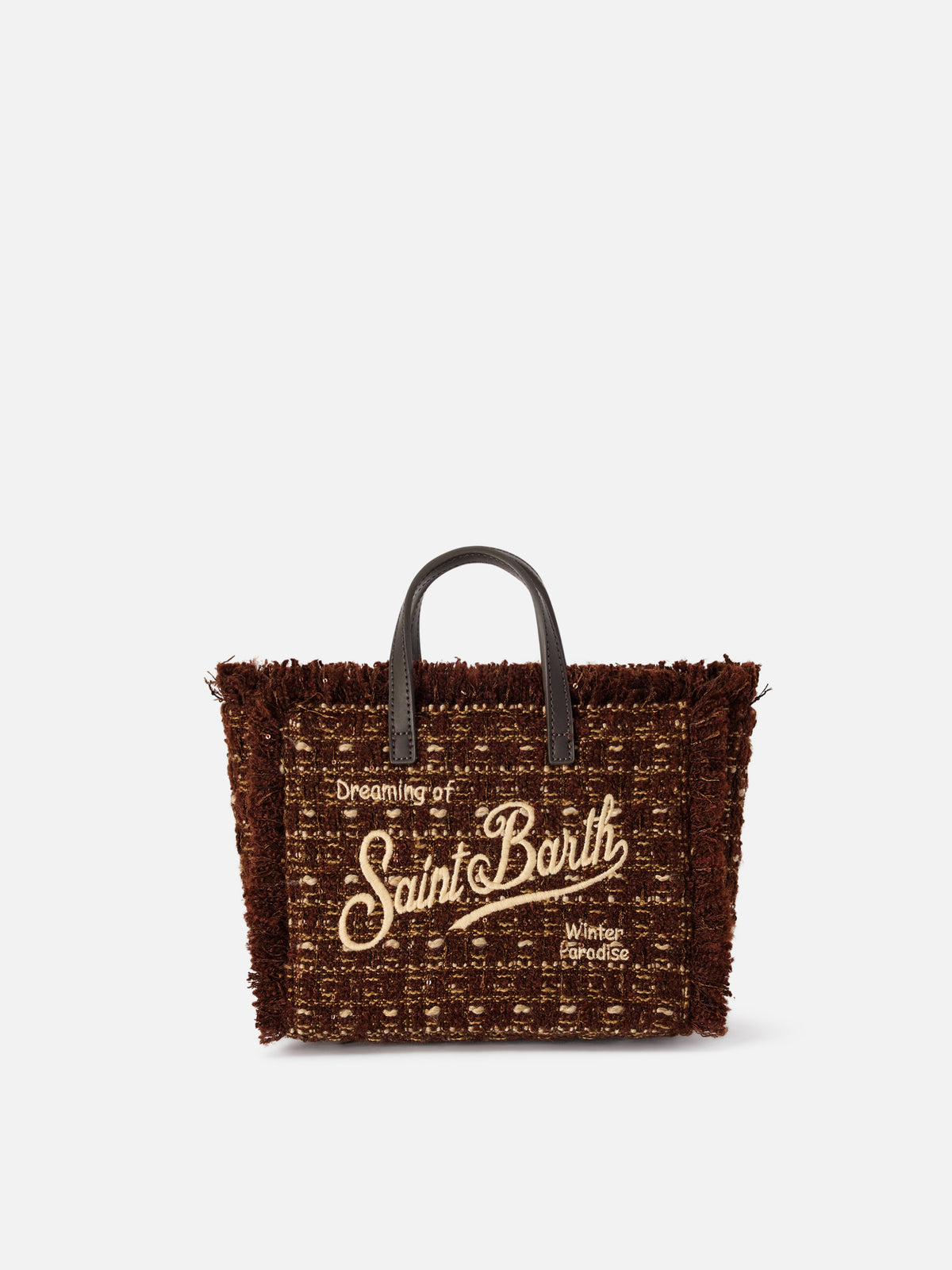 Braune Mini-Vanity-Bag aus Tweed mit Logostickerei 