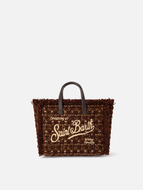 Braune Mini-Vanity-Bag aus Tweed mit Logostickerei 