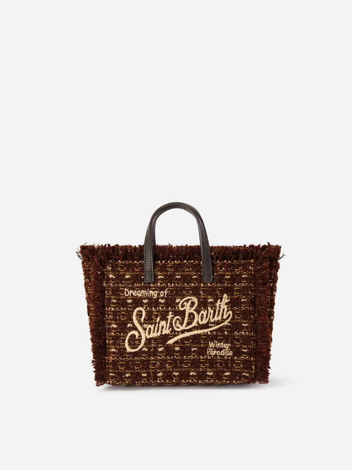 Mini Vanity bag marron en tweed avec logo brodé 