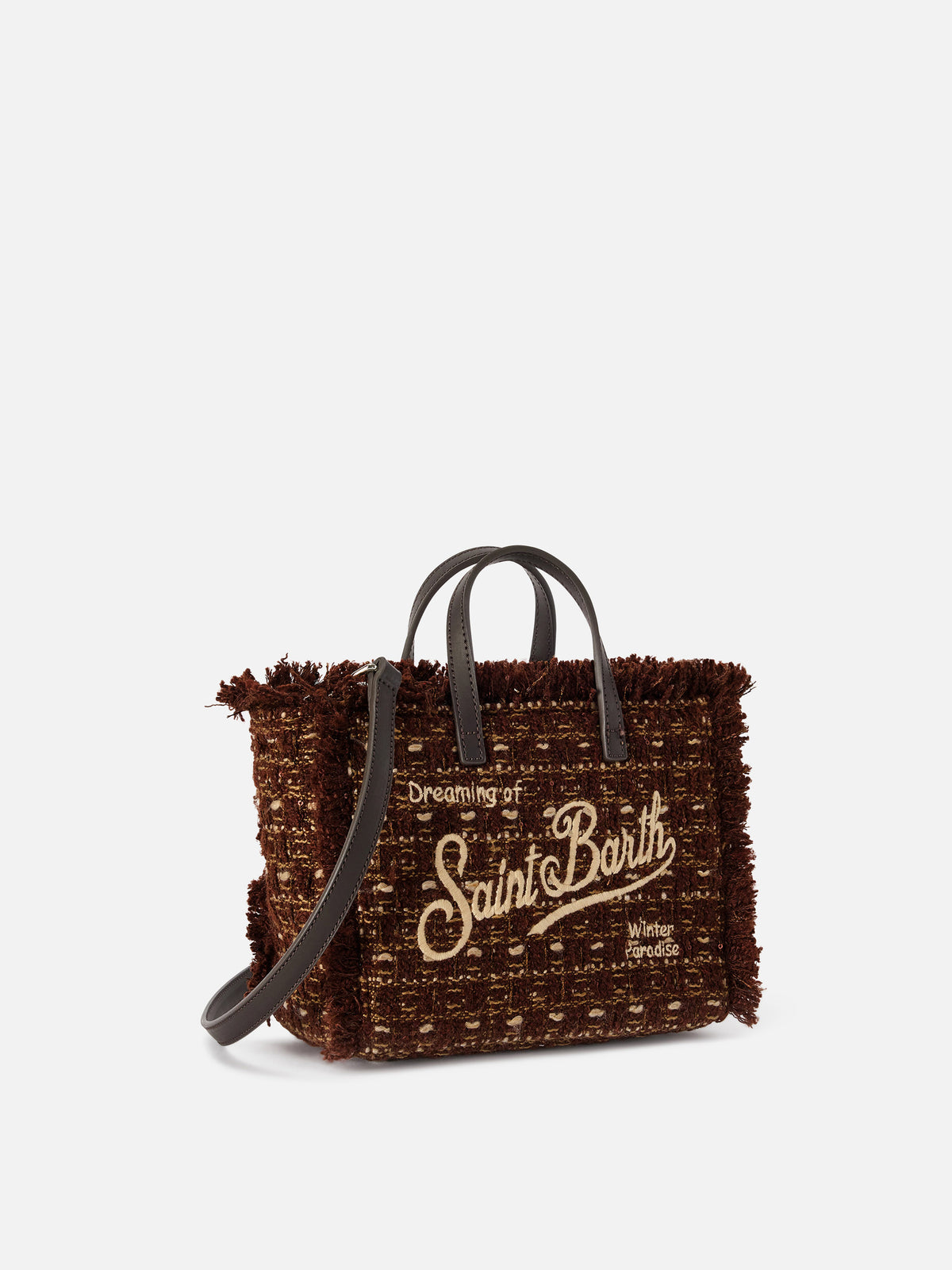 Braune Mini-Vanity-Bag aus Tweed mit Logostickerei 