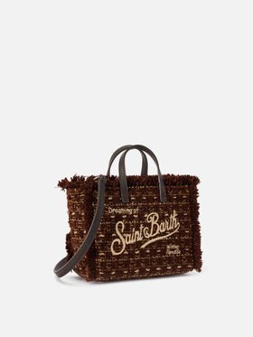 Braune Mini-Vanity-Bag aus Tweed mit Logostickerei 