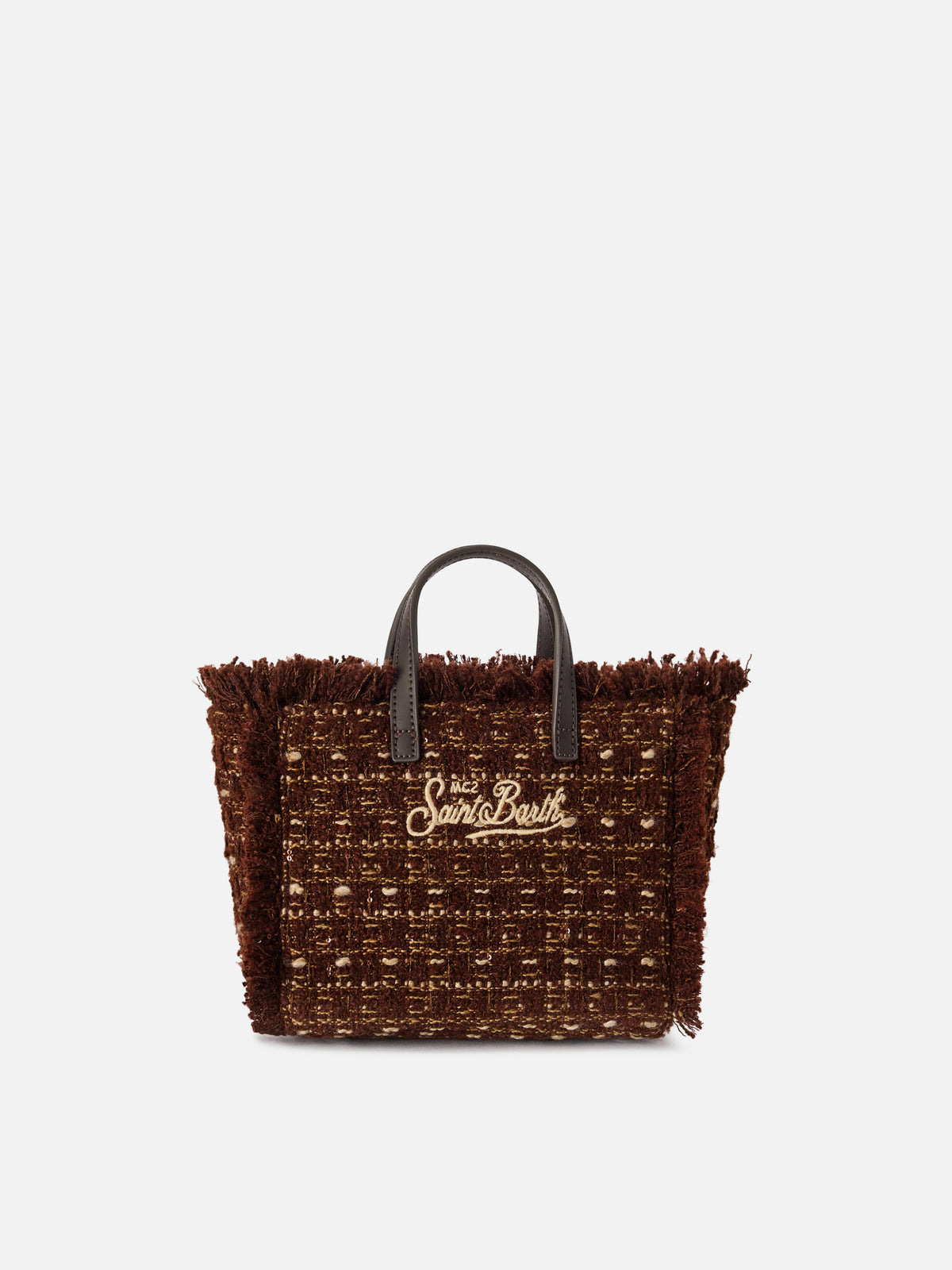 Braune Mini-Vanity-Bag aus Tweed mit Logostickerei 